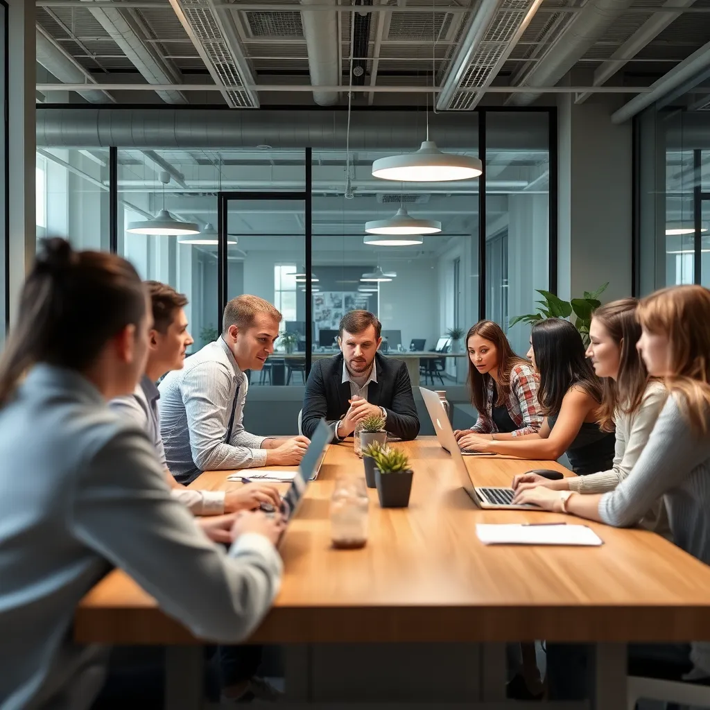 Professionele salarisonderhandeling tussen werknemer en manager in vergaderruimte