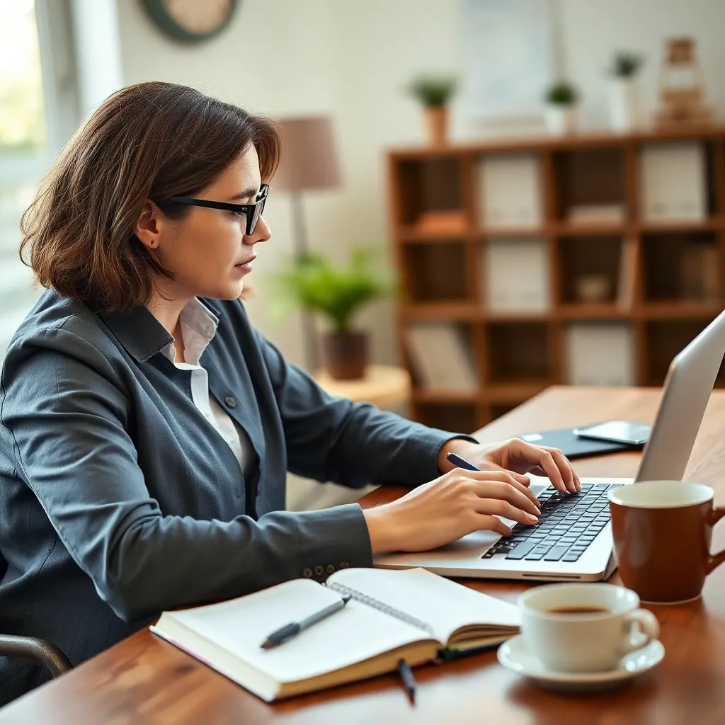 Professional studying online course on laptop