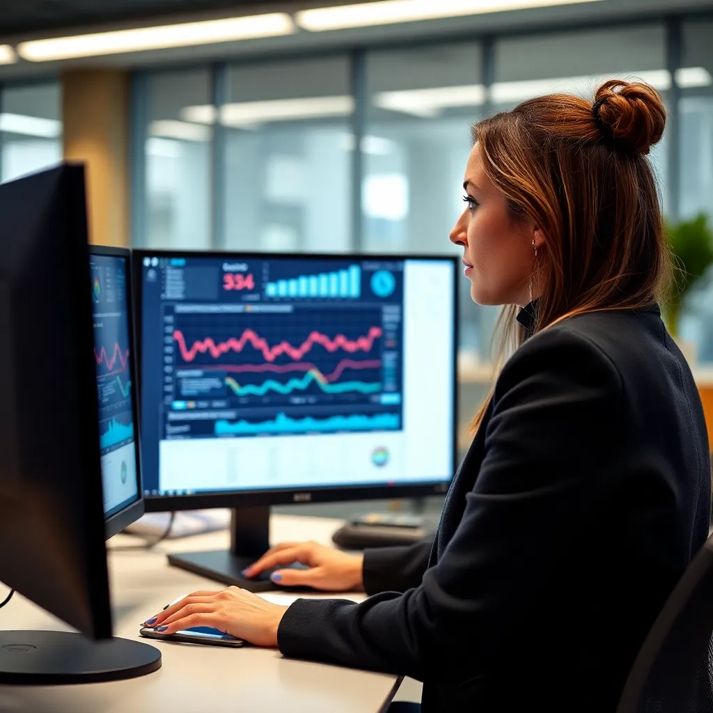 Professional working with data analytics dashboard